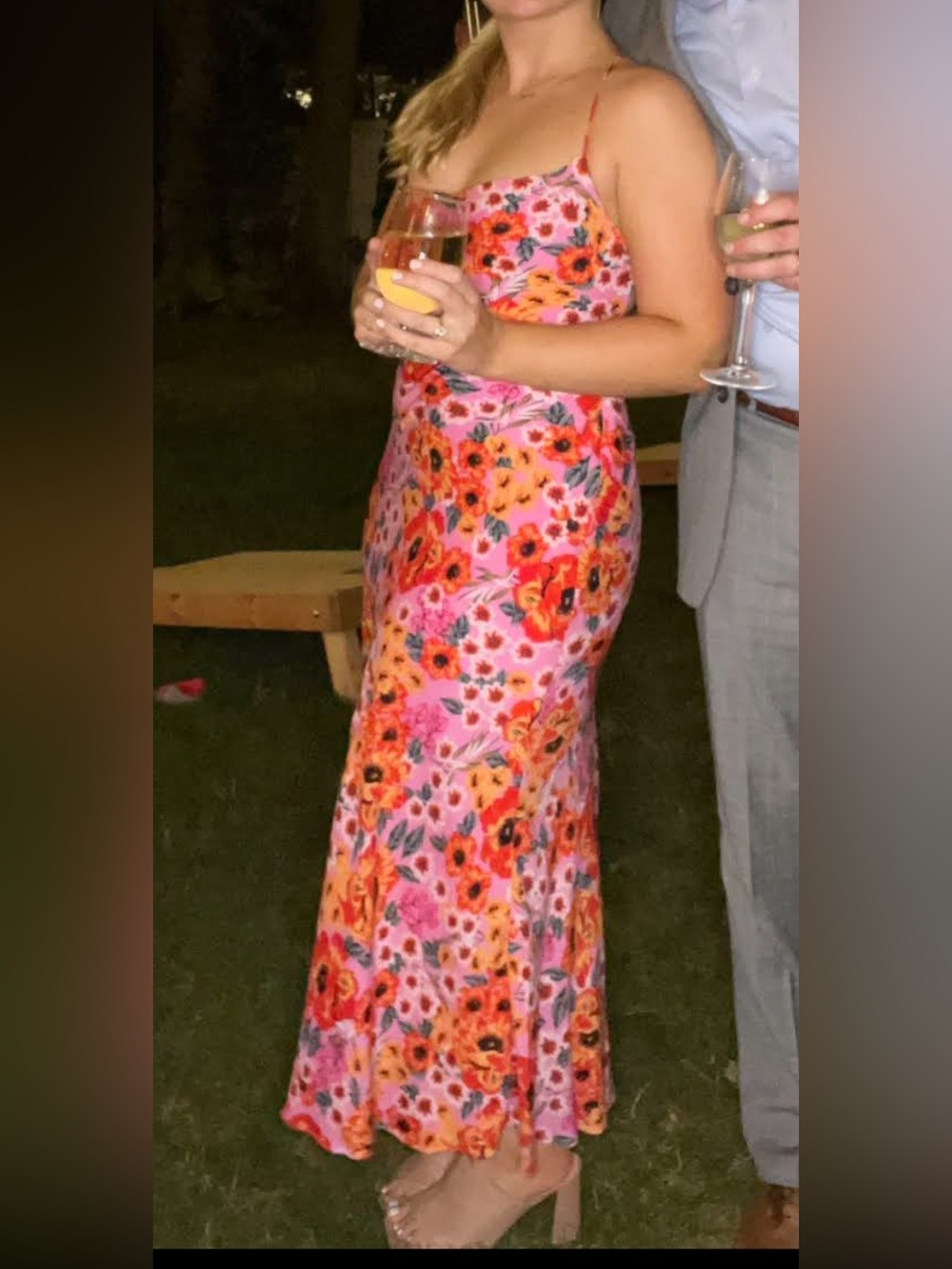 Floral Midi Dress in Pink and Orange with Tie Back Detail - Picture 4 of 5